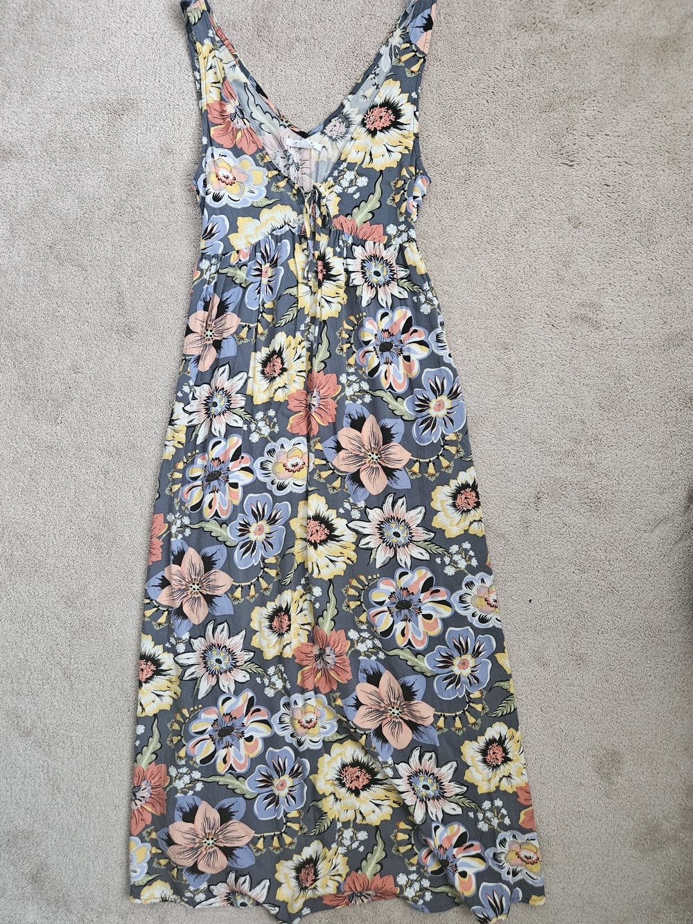 O'Neill Floral Sundress in Gray with Pink and Yellow Accents